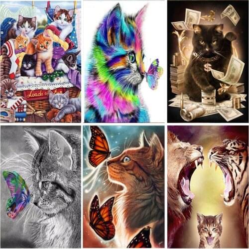 Resin Round 5D Diamond Painting Cats butterfly Cartoon Animals Full Drill Embroidery Crystal Mosaic Cross stitch Gift decoration