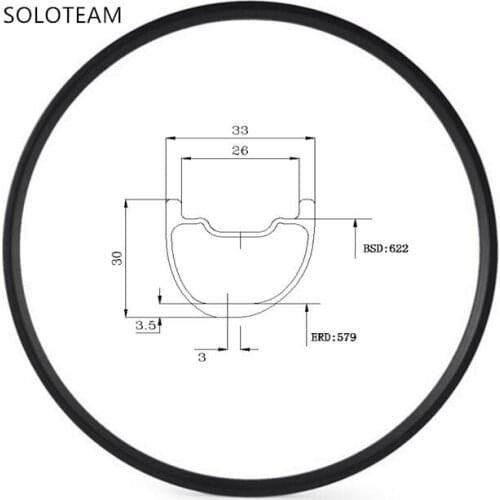 [SOBE29ER33] XC/AM Asymmetric 33mm Width Carbon Fiber 29" MTB Clincher Rim Hookless Tubeless Compatible solo bicycle
