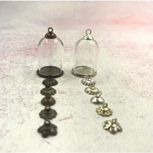 10pcs/lot 25x18mm hollow tube glass jars with setting base beads cap set glass vials pendant glass bottle cover jewelry findings
