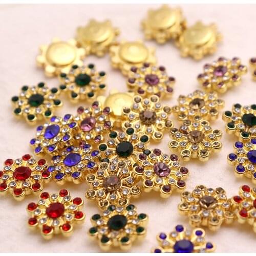 14mm Mix Color sun flower shape Rhinestones for DIY Jewelry accessories Glue on rhinestones Gold base for clothing