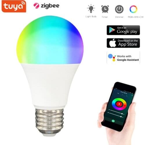 Zigbee Tuya E27 Smart Control Lamp LED RGB Light Dimmable 9W Smart Home Voice Control Colorful Changing Bulb LED RGBW Smart Bulb