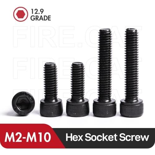 Firecat 10/20/50 Pcs 12.9 Grade Alloy Steel Hex Socket Head Cap Screws M2 M2.5 M3 M5 M6 M8 M10 Black Allen Bolt Screw L=4-50mm