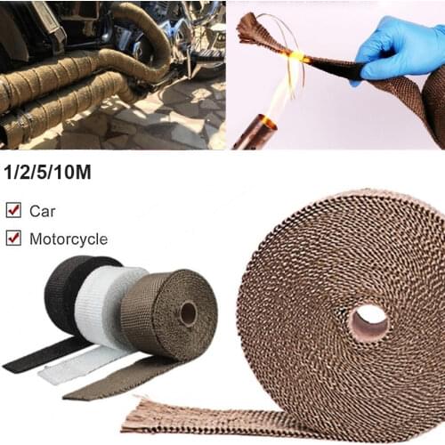 5M/10M Motorcycle Exhaust Header Pipe Heat Wrap Tape Fiberglass Heat Shield Thermal Protection Exhaust Pipe Insulat Black White
