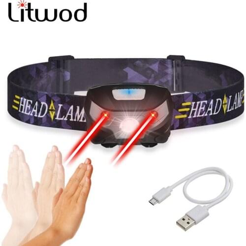 XP-G Q5 Powerfull Headlamp Usb Rechargeable LED Headlight Body Motion Sensor Head Flashlight Camping Torch Light Lamp With USB