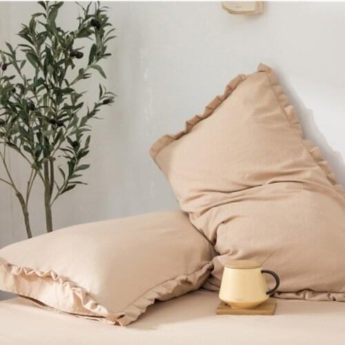 Japanese Style Washed Cotton Lotus Leaf Lace Pillow Case 1 Pair Pillowcase Brief Style Soft Solid Color Pillow Cover