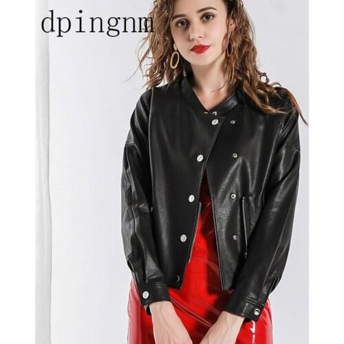 Leather Jacket Women Round Neck Short Leather Jacket Casual Clothing Autumn Pu Motorcycle Leather Female Jacket