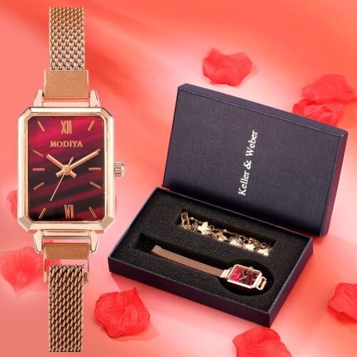 Women Quartz Watches Luxury for Female Triangle Rose Gold Watch Set Bracelet Femme Gift for Girlfriend 2021 New