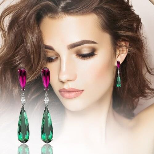 Woman Ladies Trendying Earrings Long Drop-shaped Earring Wedding Engagement Retro Semi-precious Stone Jewelry Женские Серьги