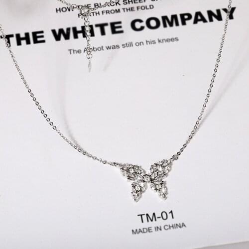 Korean fashion shiny cubic zirconia butterfly cute female pendant necklace wedding party gift jewelry bijoux