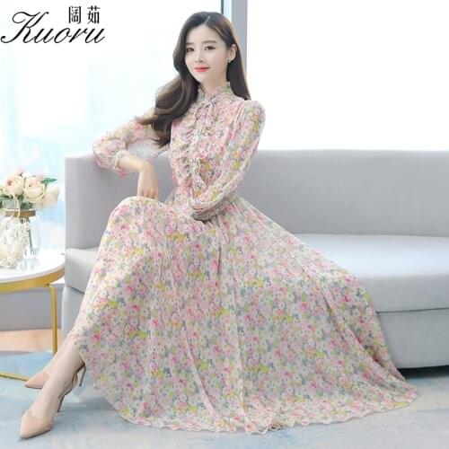 Autumn Bodycon Long Sleeve Dress Pink Chiffon Casual Robe Women Vestito Floreale Purple Maxi Dresses Size 4XL Spring Vestidos