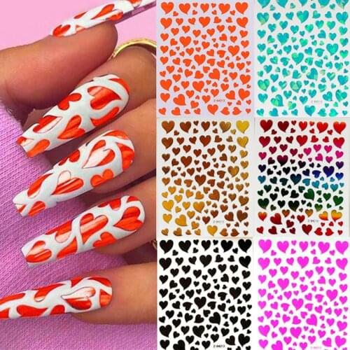 1 Sheet Nail Sticker Love Peach Heart Pattern Sticker Holiday Nail Design Self-Adhesive Colorful Nail Sticker Manicure Decal