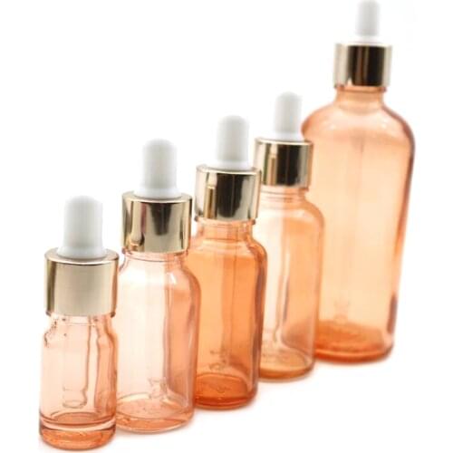 10Pcs 5ml 30ml 50ml transparent Cosmetic Packaging Dropper Glass Bottle With Rose Gold Cover Essential Oil Refillable Bottles
