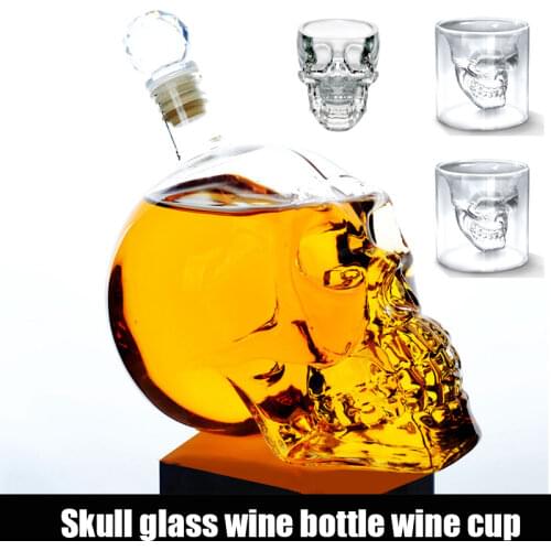 1000ML High-end Creative Skull Glass Whisky Vodka Wine Crystal Bottle Spirits Cups Transparent Wine Drinking Cups Bar Home Hot