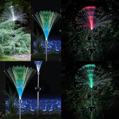 2pcs Solar Fiber Optic Lawn Light LED Outdoor Decorative Grass Light Colorful Color Fiber Light