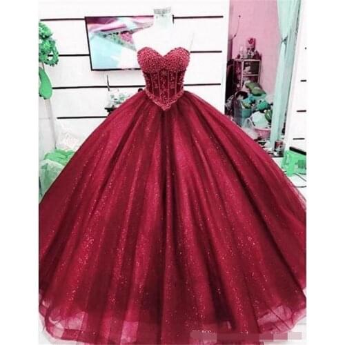 2019 Dark Red Quinceanera Dresses Sweetheart Sleeveless vestidos de 15 anLace Sweet 16 prom Dress ball gown Special Pageant Gown