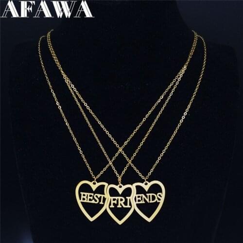 3PCS Stainless Steel Best Friends Pendant Necklace Women Gold Color Necklace Chain Jewelry colares feminino N769S01