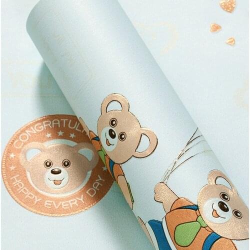 3D Thickened Non Woven Cartoon Bear Wallpaper Boy Girl Bedroom Childrens Room Warm Background Wall Wallpaper Anime Wallpaper