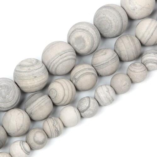 4-12mm Natural Stone Beads Loose Round Frosted Gray Line Stone Beads For Jewelry Making DIY Charm Bracelet Necklace Handmade