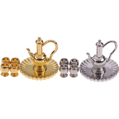 6pcs/set 1: 12 Dollhouse Miniature Alloy Wine Sets Plate flagon Kitchen Dining Ware Toy