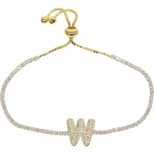 White rainbow cz paved 26 initial charm bracelet with color cz paved tennis adjust chain bracelet for wedding