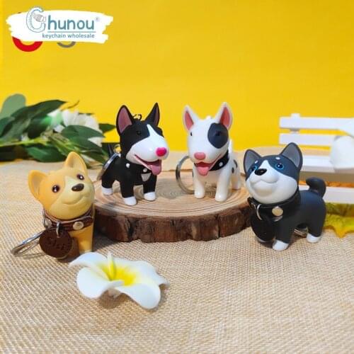 Pet Dog Keychain Cartoon Resin Anime Key chain Men and Women Bags Charm Keychain Accessories Friends PU Leather Collar Keychain