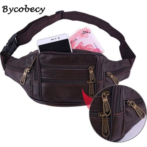 Bycobecy Waist Bag Shoulder Chest Bags Large-Capacity Handbag pack function phone coin banana cow leather outdoor sports Bags
