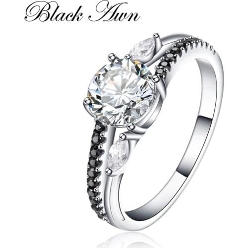 BLACK AWN 925 Sterling Silver Fine Jewelry Trendy Engagement Bague for Women Wedding Rings C056
