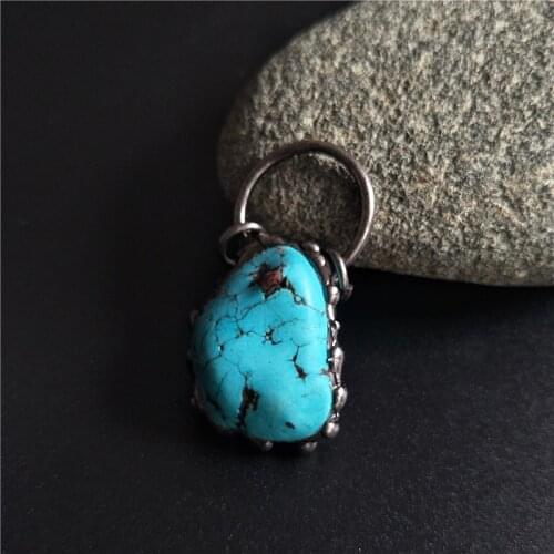 FUWO Hot Sale Green Howlite Pendant With Antique Silver Plated Brass Accessories Turquoises Retro Jewelry Wholesale PD373 5Pcs