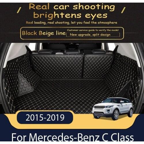 Custom Leather Car Trunk Mats For Mercedes-Benz C Class AMG 4-door Sedan 2015-2019 Rear Trunk Floor Mat Tray Carpet Mud