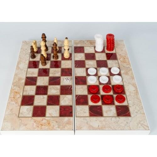 No:24 Classic Backgammon Chess Checkers Board Game Tavla The Wooden Red & White Design Big Size Perfect Gift Full Pieces Inc