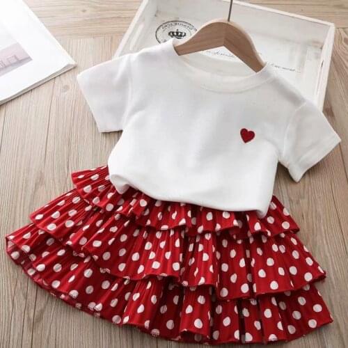 Girls Clothing Sets New Summer T-shirt+ Dot Skirt 2Pcs for Kids Clothing Sets Baby Outfits Clothes Cotton Fashion 2021 2-6Year