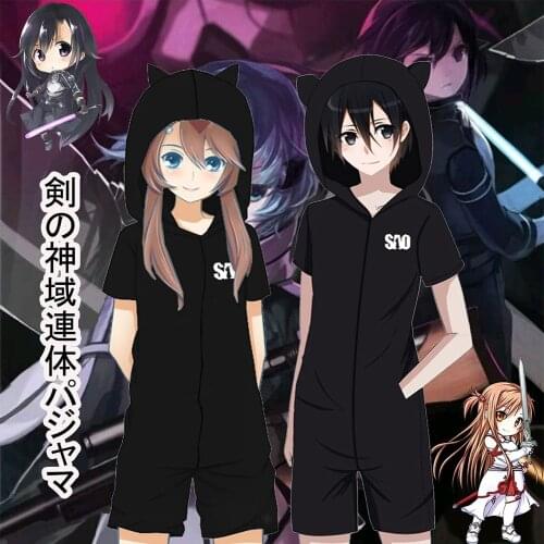 Anime Sword Art Online Pajamas Flannel Jumpsuits Kirigaya Kazuto Cosplay Costume Short Sleeve Sleepwear Suit