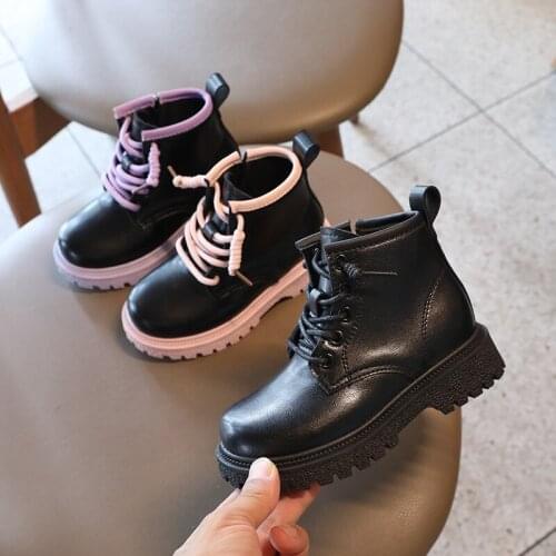 Girls British Style Leather Boots Boys Fashion Shoes 2021 Autumn New Children Short Boots Student Boots Kids Martin Boots 26-37
