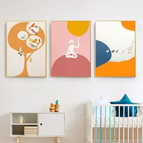 Creative Orange Monkey Birds Ducks Animal Bus Home Decor Wall Art Canvas Paintings Kids Favor Posters and Prints for Living Room