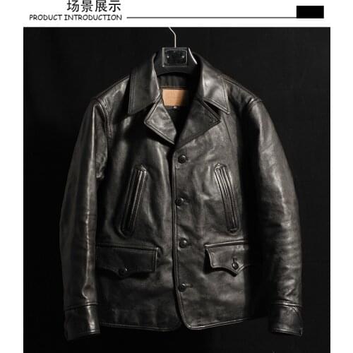 Free shipping.high quality genuine leather jacket.men tea core black tanned horsehide clothes.wholesales.japanese style