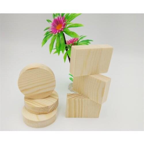 Square or Round Cube Wooden Blocks For DIY Stamp Or Display Stand Manual Kids Handcraft Building Model Childrens Toy Wood 6pcs