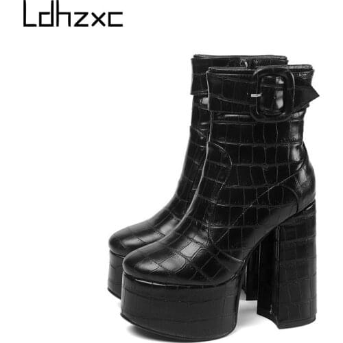 LDHZXC Autumn Winter Boots for Women Platform High Heels Ankle Boots Round Toe Office Working Chelsea Boots