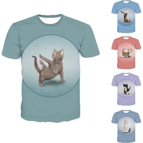 Summer Mens/Womens Cute 3D Printed T-shirt Funny Cat Dancing Printed T-shirt Street Loose T-shirt XS-5XL