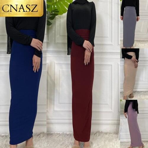 Muslim Women Long Pencil Skirt Cotton Maxi Islamic Bodycon Slim High Waist Stretch Long Muslim Half Dress Maxi Arab