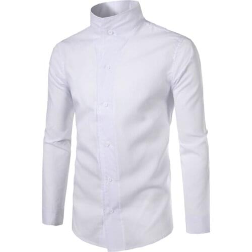 2018 Mens brand stand-collar shirt new listed business solid color shirt Slim casual long-sleeved dress shirt M-XXL YJHE