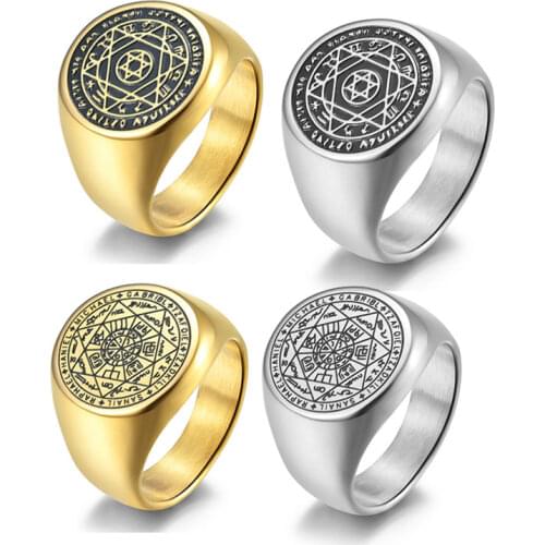 Stainless Steel Solomon Seal Rings for Men Him Hexagram The Seal Of The Seven Signet Rings Male Jewelry