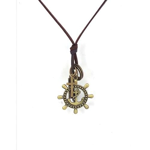 New fashion Leaf leather necklace & pendants with Anchor Punk cowhide necklace for men male collar choker jewelry Free shipping