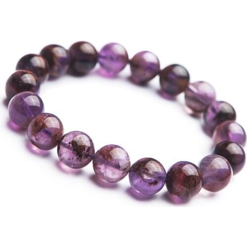 Genuine Natural Purple Phantom Quartz Round Stone Beads Women Stretch Fashion Bracelet 12mm