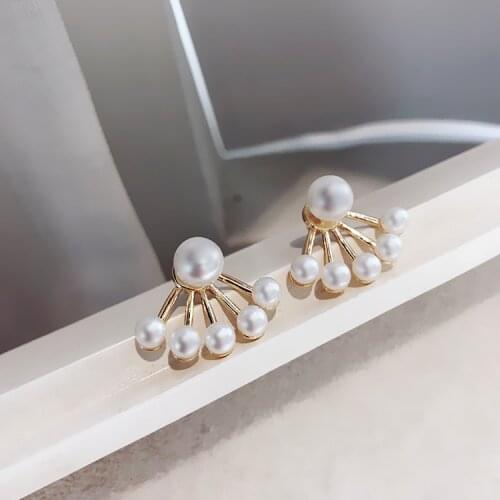 New Fashion Simulated Pearls Pendient Angel Wings Leaf Feather Flowers Stud Earrings For Women Wedding Jewelry
