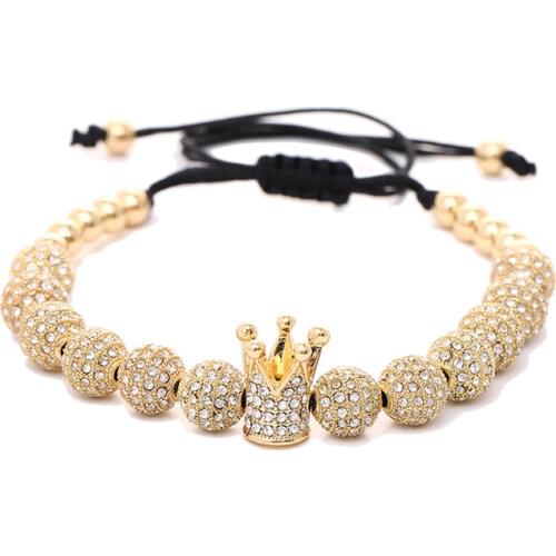 Wholesale fashion men bracelet jewelry Braiding copper beads Crown Bracelets for women