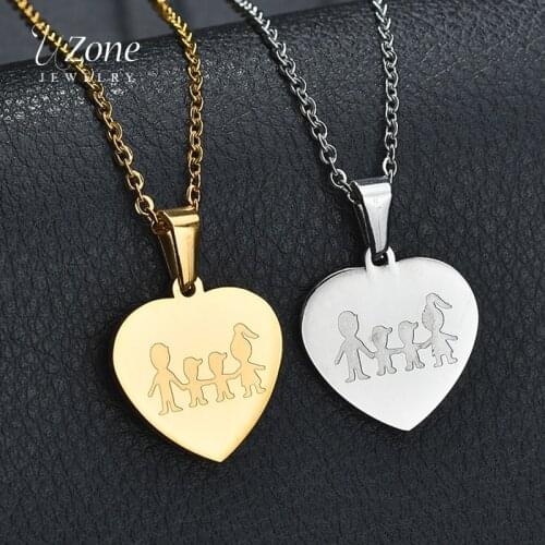 UZone Titanium Steel Mama Dad Family Necklace&Pendant Boys Girls Father Mother Family Jewelry Rolo Chain Necklace For Women Men