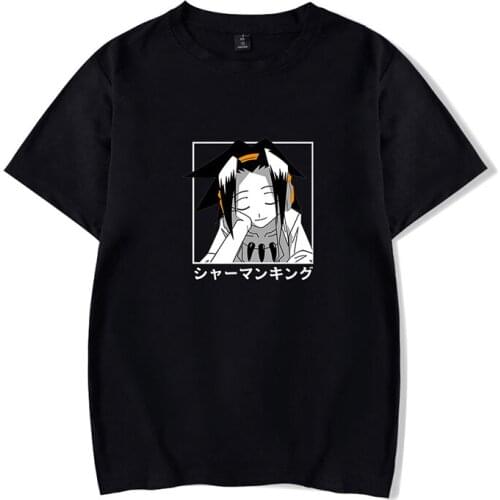 Shaman King Japanese Cartoon T-shirt Casual Men Women Tee Shirt O-neck Short Sleeve Harajuku Anime T-shirts Black White Tops 4XL