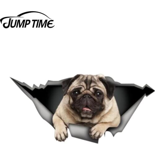 Jump Time 13cm x 6.2cm Pug Sticker 3D Pet Graphic Vinyl Decal Car Window Laptop Bumper Animal Car Stickers