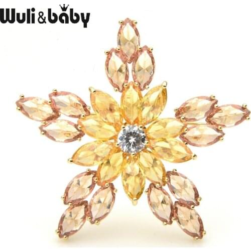 Wuli&baby Luxury Star Brooches For Women Zircon Crystal Flower Weddings Banquet Brooch Pins Gifs