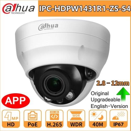 Dahua Original Mini Dome PoE IP Camera IPC-HDPW1431R1-ZS-S4 Zoom 2.8-12mm HD 4MP IR40M H.265 WDR 3D DNR BLC HLC IP67 Security